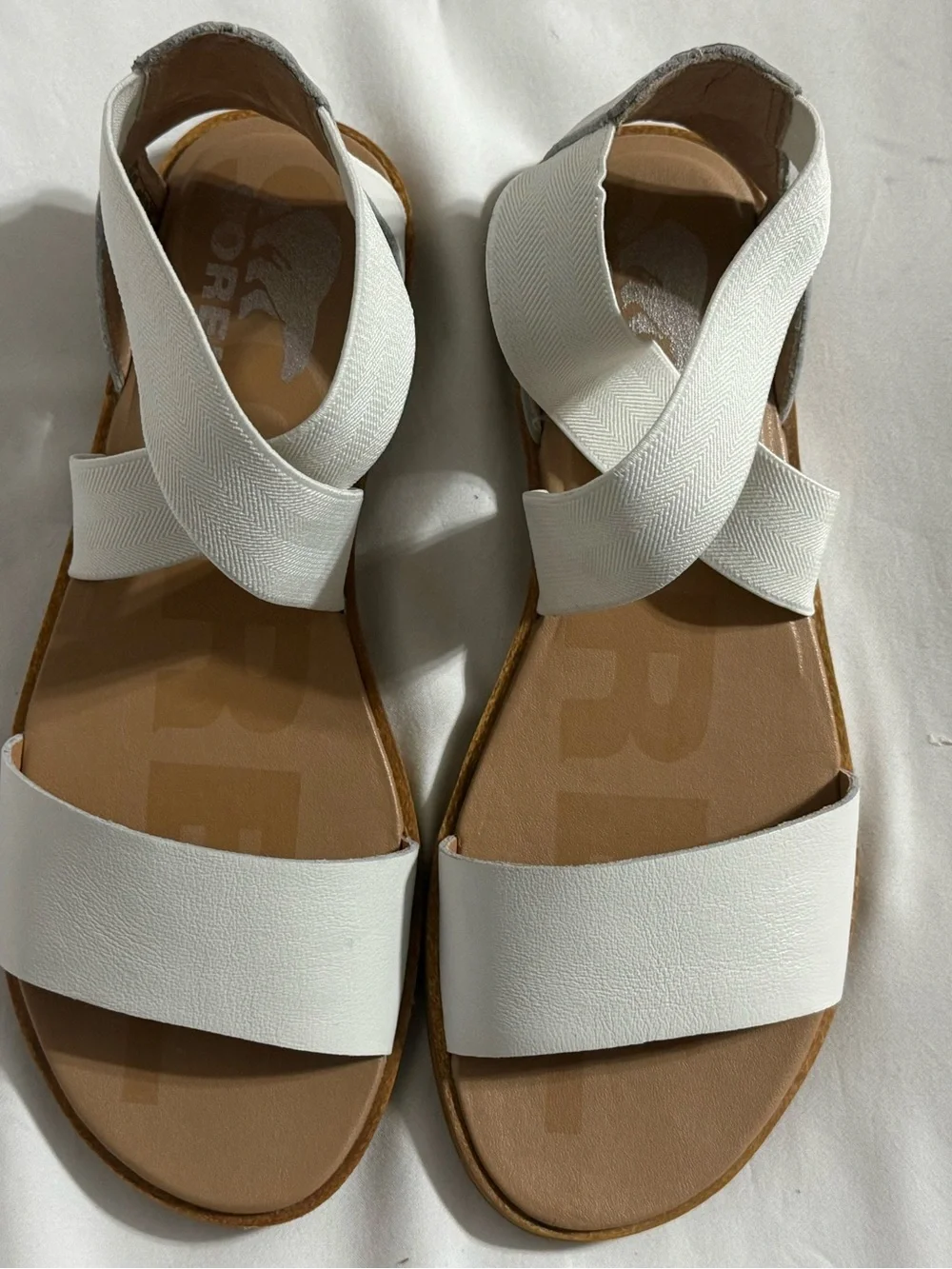 Sorel Ella II White Leather Crisscross Sandals Size 7 NNB
